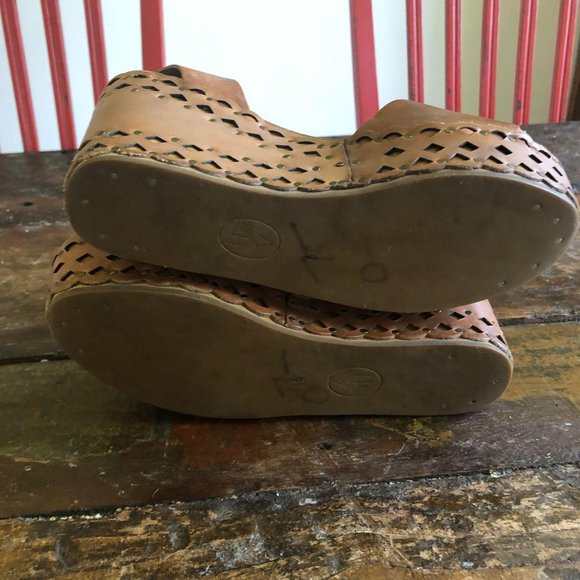 Platform chunky block heel wedge leather boho sand - Picture 8 of 12